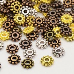 Mixed Color Mixed Tibetan Style Snowflake Flower Spacer Beads, Cadmium Free & Nickel Free & Lead Free, Mixed Color, 6.5mm, Hole: 2mm, about 900pcs/200g