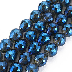 Bleu Marine Galvanoplastie brins de perles de verre à facettes, larme, bleu marine, 10x9.5mm, Environ 60 pcs/chapelet, 23.62 pouce (60 cm)