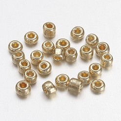Plateado en Oro 12/0 electrochapa perlas de cristal de la semilla, rocallas agujero redondo, chapado en oro de la luz, 2x2 mm, agujero: 0.5 mm, 36000 unidades / 450 g