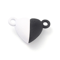 Blanc Fermoirs magnétiques en alliage avec boucles, cœur, blanc et noir, 15x9.5x6mm, Trou: 1.5mm