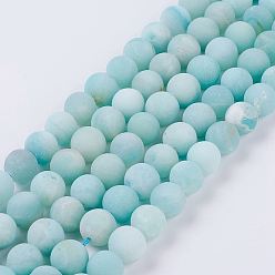 Amazonite Natural Amazonite Beads Strands, Grade A, Frosted, Round, 10mm, Hole: 1mm, about 38pcs/strand, 15.1 inch