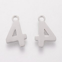 Number 201 Stainless Steel Charms, Num.4, 13x8.5x1.1mm
