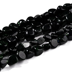 Green Goldstone Synthetic Green Goldstone Beads Strands, Nuggets, Tumbled Stone, 8~11x7.5~9x4.5~7mm, Hole: 0.8mm, about 42pcs/strand, 15.94''(40.5cm)