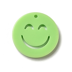 Verde Pálido Colgantes de acrílico opacos, plano y redondo con la cara sonriente, verde pálido, 19.5x2 mm, agujero: 1.4 mm