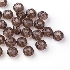 Gris Foncé Perles européennes en verre, Perles avec un grand trou   , pas de noyau métallique, rondelle, gris foncé, 14x8mm, Trou: 5mm