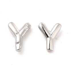 Letter Y Brass Hollow Out Initial Letter Stud Earrings for Women, Platinum, Lead Free & Cadmium Free, Letter.Y, 7x5.5x1.5mm, Pin: 0.8mm