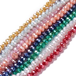 Mixed Color Opaque Glass Beads Strands, Faceted, Rondelle, Mixed Color, 6x5mm, Hole: 1mm, about 126pcs/strand, 24.41''(62cm)