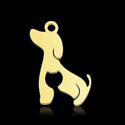 Real 18K Gold Plated 201 Stainless Steel Pendants, Silhouette Charms, Dog, Real 18K Gold Plated, 18x17x1mm, Hole: 1.6mm