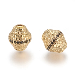 Golden Brass Micro Pave Black Cubic Zirconia Beads, Long-Lasting Plated, Bicone, Golden, 13x11.5mm, Hole: 1.8mm