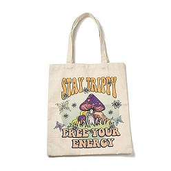 Coloré Sacs fourre-tout pour femmes en toile imprimée, avec une poignée, sacs à bandoulière pour faire du shopping, rectangle avec motif champignon, colorées, 61.5 cm