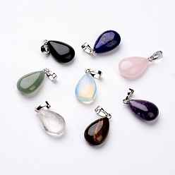 Mixed Stone Teardrop Platinum Tone Brass Natural & Synthetic Mixed Stone Pendants, 23x13~14x6~8mm, Hole: 5x8mm