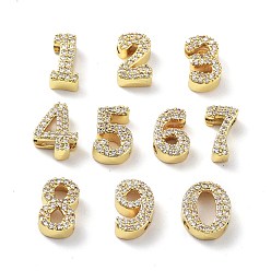 Real 18K Gold Plated Rack Plating Brass Micro Pave Cubic Zirconia Multi-Strand Links, Cadmium Free & Lead Free, Long-Lasting Plated, Number, Real 18K Gold Plated, 11~11.5x5.5~9x4mm, Hole: 2x1.5mm