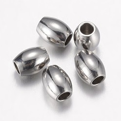 Color de Acero Inoxidable 304 de acero inoxidable perlas espaciadoras, barril, color acero inoxidable, 5x4 mm, agujero: 1.8 mm