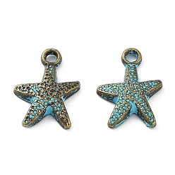 Starfish Alloy Pendant, Antique Bronze & Blue Patina, Starfish, 16x12x3mm, Hole: 1.8mm