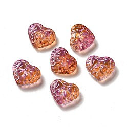 Terre De Sienne Des billes de verre, coeur avec bowknot, Sienna, 14x16x7.5mm, Trou: 1.2mm