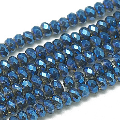 Озёрно--синий Стеклянные бусины с гальваническим покрытием , граненые, рондель, Плут синий, 2.5x1.5 мм, отверстие : 0.8 мм, около 160~165 шт / нитка, 13.78 дюйм ~ 14.17 дюйм (35~36 см)