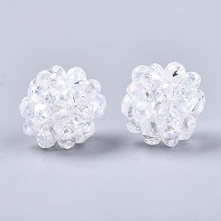 Claro Cuentas redondas tejidas de vidrio electrochapado transparente, perlas de racimo, color de ab chapado, facetados, Claro, 12~13 mm, agujero: 1.5 mm, perlas: 3.5x2.5 mm