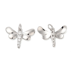 Real Platinum Plated Brass with Cubic Zirconia Pendants, Dragonfly Charm, Real Platinum Plated, 16x20x2mm, Hole: 3mm