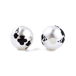 Black Halloween Opaque ABS Plastic Imitation Pearl Enamel Beads, Round with Club, Black, 11.5~12mm, Hole: 2mm