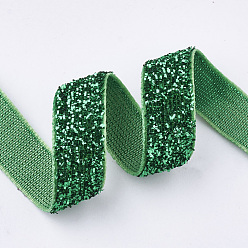 Green Glitter Sparkle Ribbon, Polyester & Nylon Ribbon, Green, 3/8 inch(9.5~10mm), about 50yards/roll(45.72m/roll)
