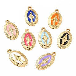 Mixed Color Golden Alloy Enamel Pendants, Long-Lasting Plated, Our Lady of the Miraculous Medal, Oval, Mixed Color, 21x12x1.5mm, Hole: 1.7mm