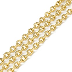 Golden 304 Stainless Steel Cable Chains, Unwelded, with Spool, Textured Oval, Golden, 7x5x1.5mm, about 32.81 Feet(10m)/Roll