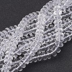 Clear Synthetic Quartz Crystal Beads Strands, Faceted, Rondelle, Clear, 6x3mm, Hole: 1mm, about 108pcs/strand, 14.5 inch