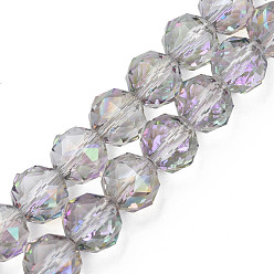 Violet Plaquent verre transparent perles brins, facette, ronde, violette, 10x8.5mm, Trou: 1.2mm, Environ 60 pcs/chapelet, 20.47 pouce (52 cm)