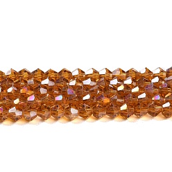 Dark Orange Transparent Electroplate Glass Beads Strands, AB Color Plated, Faceted, Bicone, Dark Orange, 3.5mm, about 108~123pcs/strand, 12.76~14.61 inch(32.4~37.1cm)