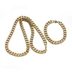 Golden 304 Stainless Steel Cuban Link Chain Necklaces and Bracelets Jewelry Sets, with Lobster Claw Clasps, Golden, 23.6 inch(599mm), 210x6.5mm(8-1/2 inchx1/4 inch)