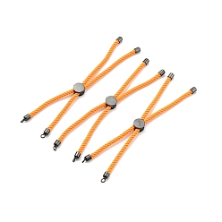 Dark Orange Half Finished Twisted Milan Rope Slider Bracelets, with Rack Plating Brass Cord Ends & Open Loop, Cadmium Free & Lead Free, for Connector Charm Bracelet Making, Gunmetal, Dark Orange, 222~230x3mm