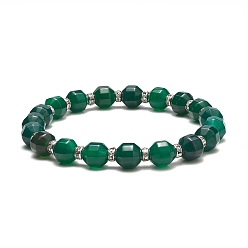 Dark Green Dyed Natural Agate Beaded Stretch Bracelet, Brass Rhinestone Jewelry for Women, Dark Green, Inner Diameter: 2-1/2~2-5/8 inch(6.5~6.7cm)