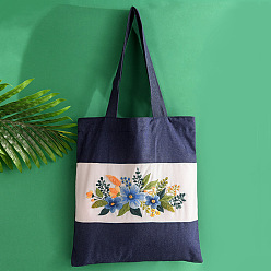 Flor Bolsa de lona diy kits de bordado d, incluyendo tela de algodón impresa, hilo y agujas para bordar, patrón de flores, 3 mm