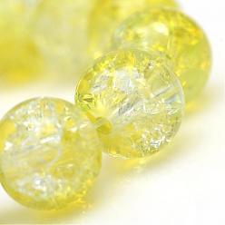Amarillo Hornear pintado hebras de perlas de vidrio craquelado, rondo, amarillo, 6 mm, agujero: 1.3~1.6 mm, sobre 133 unidades / cadena, 31.4 pulgada