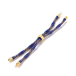 Blue Nylon Cord Silder Bracelets, for Connector Charm Bracelet Making, with Rack Plating Golden Brass Clasp, Long-Lasting Plated, Cadmium Free & Lead Free, Blue, 9-1/8x1/8 inch(23x0.3cm), Hole: 2mm