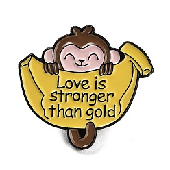 Обезьяна Эмалированные булавки с изображением животных, брошь из черного сплава для электрофореза, банан со словом любовь сильнее золота, обезьяна, 24x26.5x1.7 мм