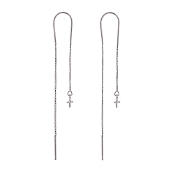 Platinum Rhodium Plated 925 Sterling Silver Threader Earrings, for Half Drilled Beads, Platinum, 64x9.5mm, Pin: 0.7mm