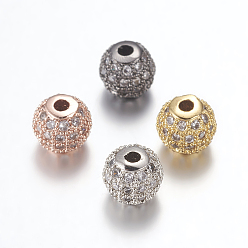 Clair Micro en laiton pavent des perles cubes de zircone, ronde, clair, 8mm, Trou: 1.5mm