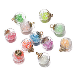 Mixed Color Luminous Glow in the Dark Glass Ball Pendant, Wish Bottle Charms, Mixed Color, 21.5x16mm, 5Pcs/bag