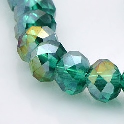 Teal Half Rainbow Plated Faceted Rondelle Electroplate Glass Beads Strands, Teal, 6x4mm, Hole: 1mm, about 85pcs/strand, 16 inch