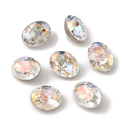 Light Crystal AB K9 Glass Rhinestone Cabochons, Pointed Back & Back Plated, Faceted, Oval, Light Crystal AB, 6x8x5mm