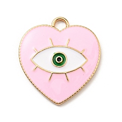 Pink Colgantes de la aleación del esmalte, dorado, Charm corazón con ojos malvados, rosa, 26x24x2.5 mm, agujero: 3 mm