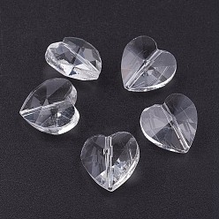 Clair Des billes de verre transparentes, facette, cœur, clair, 14x14x8~9mm, Trou: 1~1.2mm