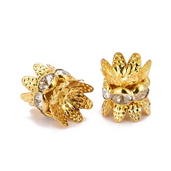 Clear Brass Rhinestone Bead Caps, Cap Spacer, Flower, Golden Metal Color, Clear, Size: about 8mm in diameter, 9mm thick, hole: 0.8mm