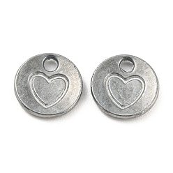 Antique Silver Tibetan Style Alloy Pendants, Cadmium Free & Lead Free, Flat Round with Heart, Antique Silver, 10x1.5mm, Hole: 1.6mm