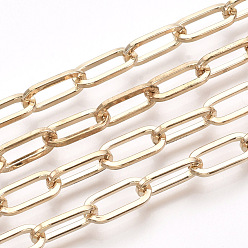 Light Gold Cadenas de clips de hierro sin soldar, Plano Oval, cadenas portacables alargadas estiradas, con carrete, la luz de oro, 12.5x6x1.2 mm, aproximadamente 82.02 pies (25 m) / rollo
