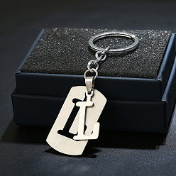 Letter L 201 porte-clés en acier inoxydable, porte-clés étiquette de chien, avec porte-clés en fer plaqué platine, rectangle avec lettre fractionnée, letter.l, 10.5 cm