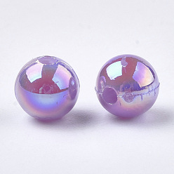 Pourpre Moyen Des perles en plastique, de couleur plaquée ab , ronde, support violet, 6mm, trou: 1.6 mm, 4500 pcs / 500 g