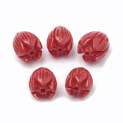 Rouge Teints perles synthétiques de corail, fleur de jasmin, rouge, 10.5~11x8~9mm, Trou: 1mm