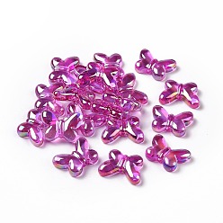 Rouge Violet Moyen Placage uv perles acryliques irisées arc-en-ciel, papillon, support violet rouge, 20x14.5x5mm, Trou: 1.6mm